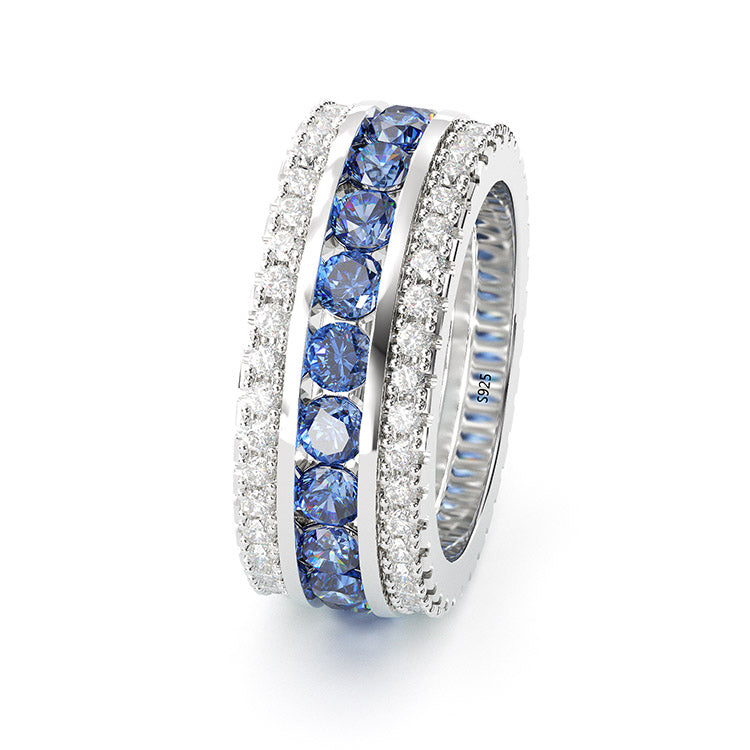 Jzora round cut sapphire diamond sterling silver vintage women's band wedding ring