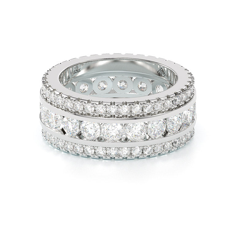 Jzora round cut diamond sterling silver vintage women's band wedding ring