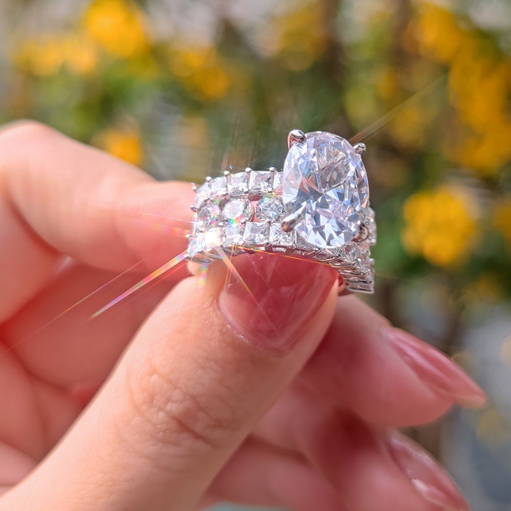 Jzora Oval Cut Handmade Diamond Sterling Silver Engagement Ring