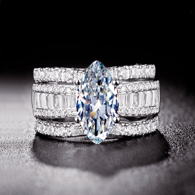 Jzora vintage marquise cut handmade created diamond sterling silver bridal set wedding ring