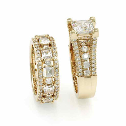 Jzora handmade gold 3ct princess cut sterling silver 2pcs wedding bridal ring set