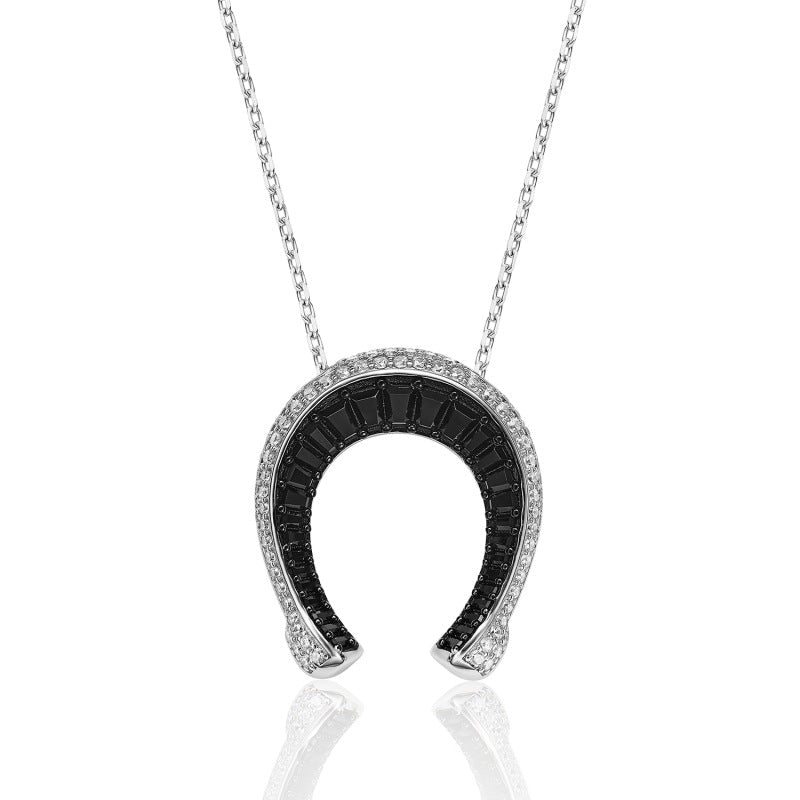 Jzora Handmade Classic horseshoe Sterling Silver Diamond Necklace