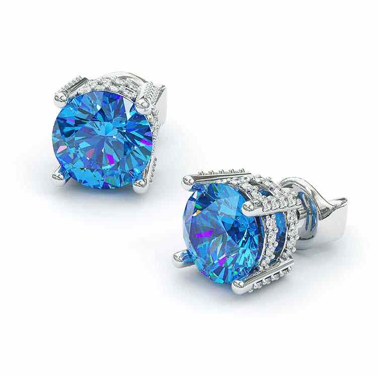 Jzora handmade aqua blue round cut sterling silver diamond earrings