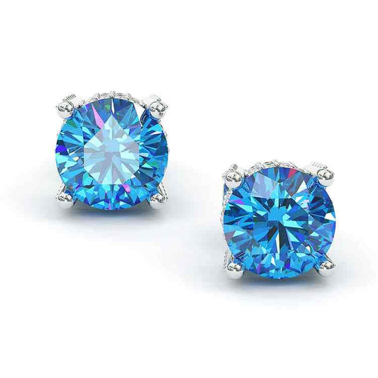 Jzora handmade aqua blue round cut sterling silver diamond earrings