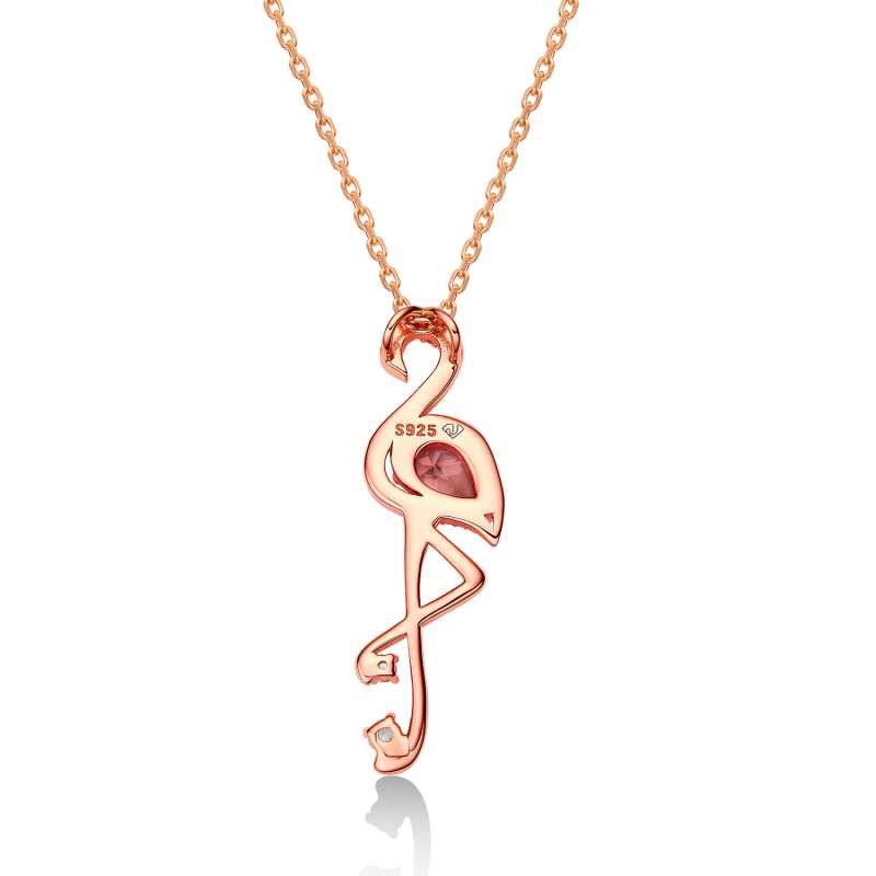 Jzora Handmade Pink Flamingo Sterling Silver Diamond Necklace