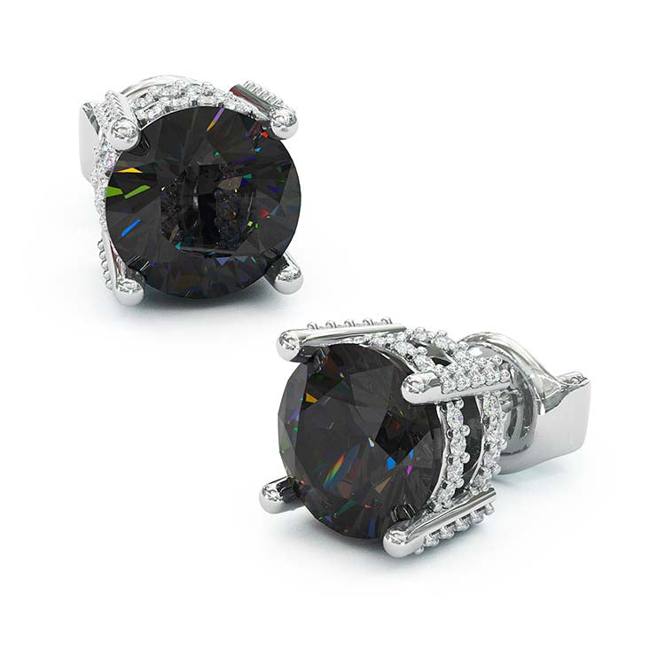 Jzora handmade balck 2ct round cut classic sterling silver earrings