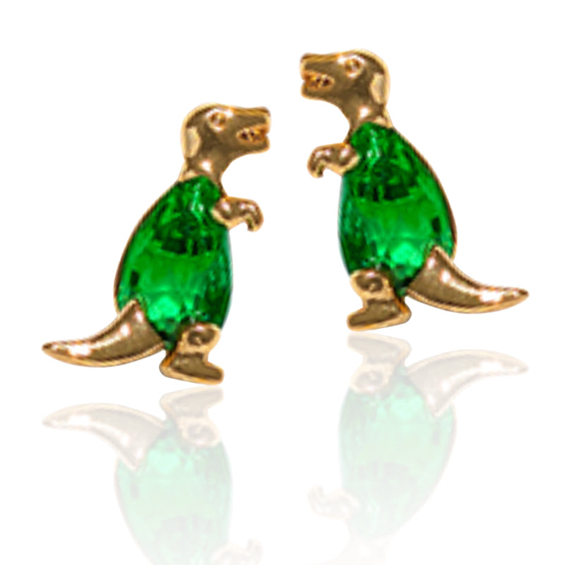 Jzora handmade green cute dinosaur sterling silver earrings