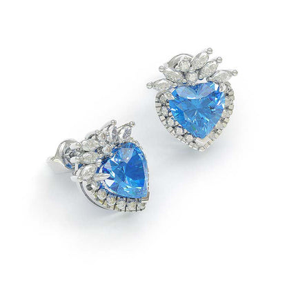 Jzora handmade aqua blue 1ct heart cut classic sterling silver earrings