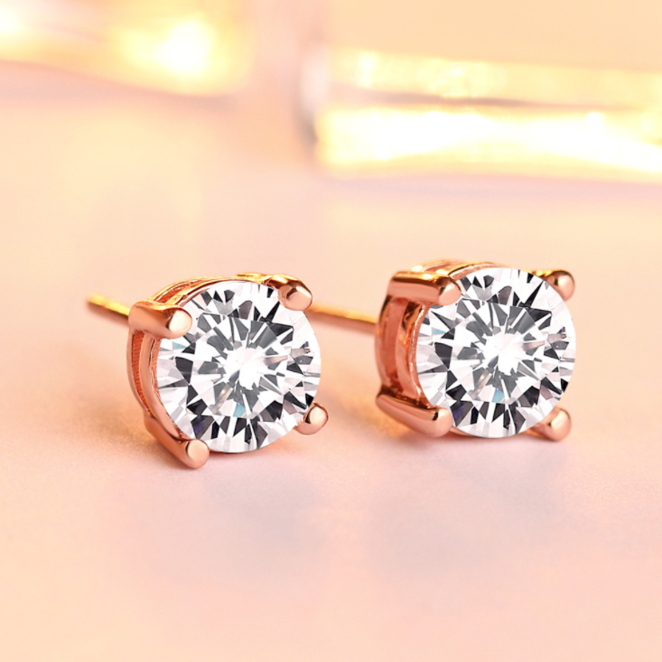Jzora Classic Four Paw Sterling Silver Diamond Stud Earrings