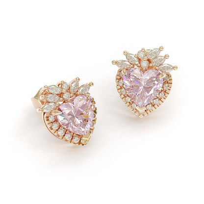 Jzora handmade pink 1ct heart cut classic sterling silver earrings