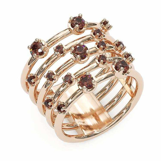 Jzora handmade D-coffee round cut multi row vintage women's band ring