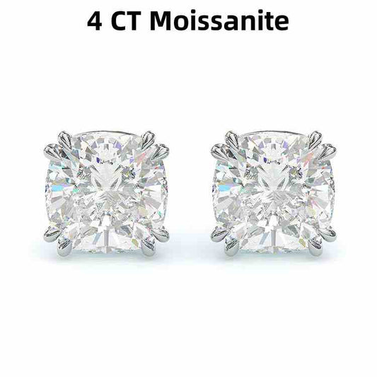 Jzora handmade 4ct cushion cut moissanite vintage sterling silver earrings