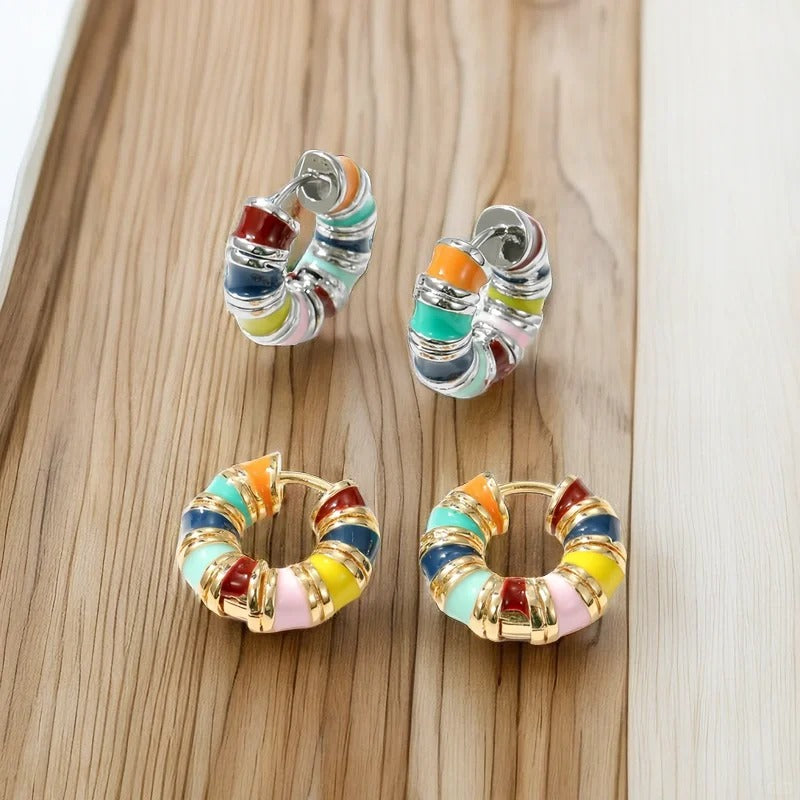Jzora handmade enamel colorful hoop fashion earrings