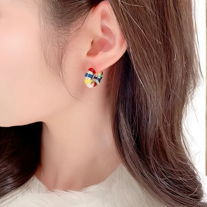 Jzora handmade enamel colorful hoop fashion earrings