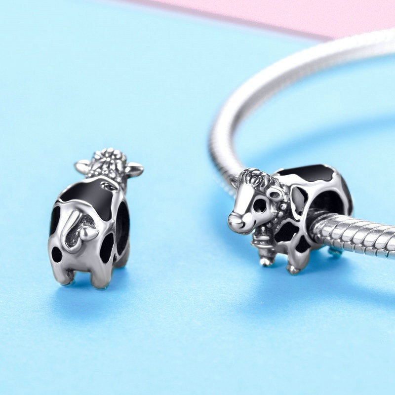 Jzora Cute Animal Moe Cow Sterling Silver Charm