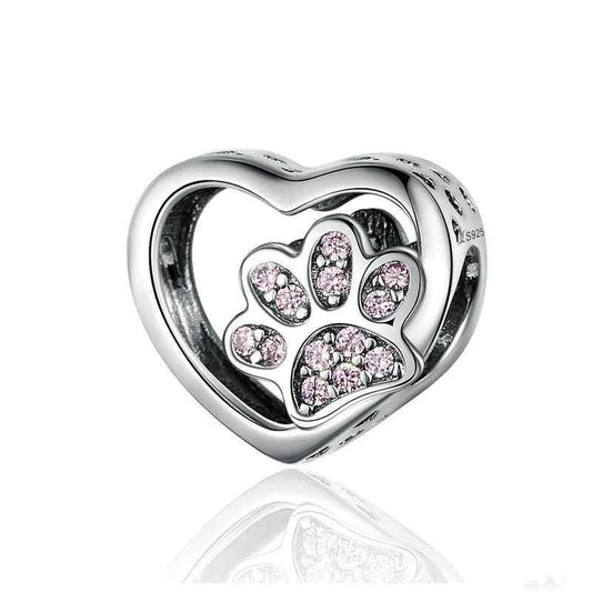 Jzora Cute Heart Cat Paw Fashion Sterling Silver Charm