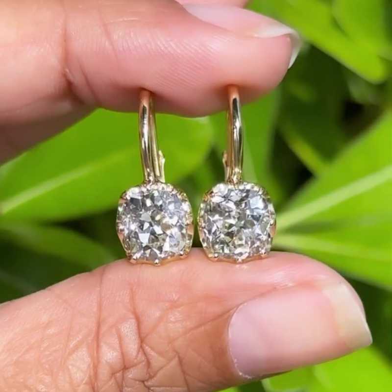 Jzora handmade 2 ct gold cushion cut diamond sterling silver stud earrings