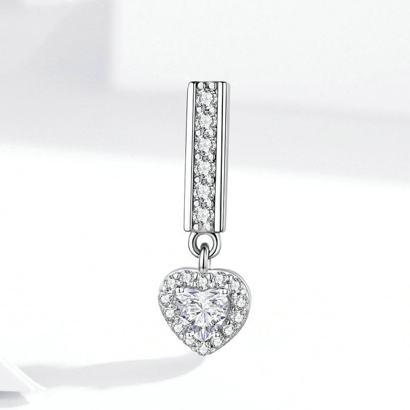 Jzora Full Diamond Heart Shape Sterling Silver Charm