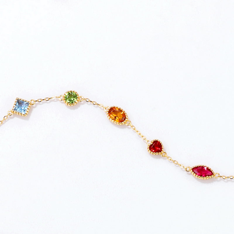 Jzora handmade multi stone colorful lovely sterling silver bracelet