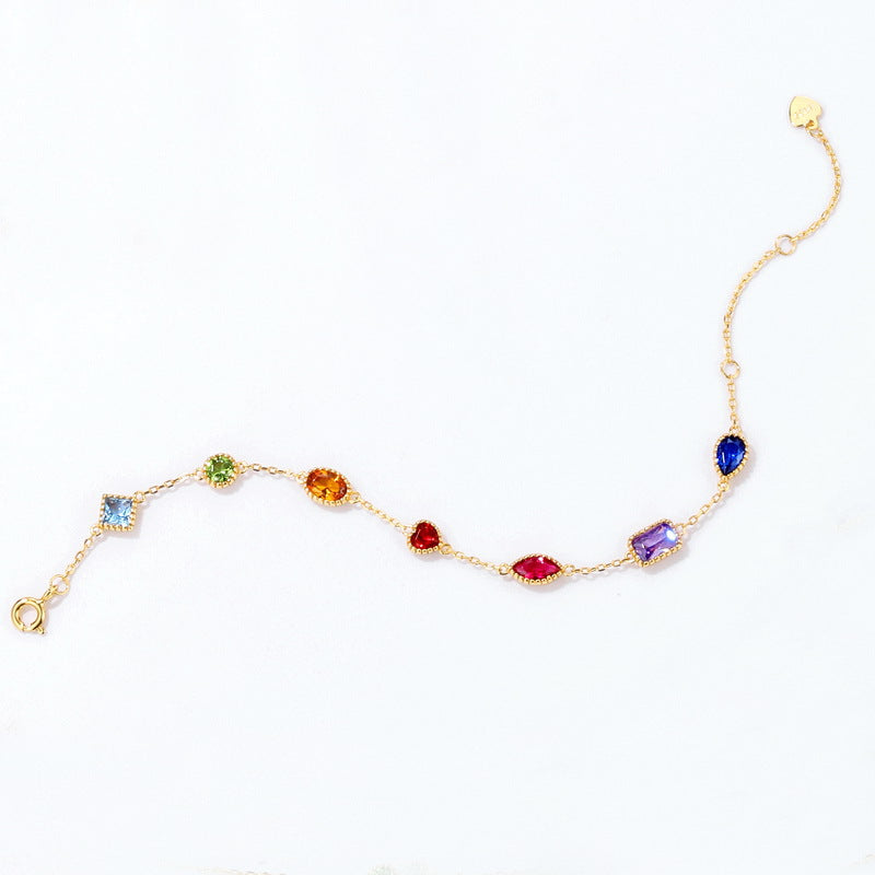 Jzora handmade multi stone colorful lovely sterling silver bracelet