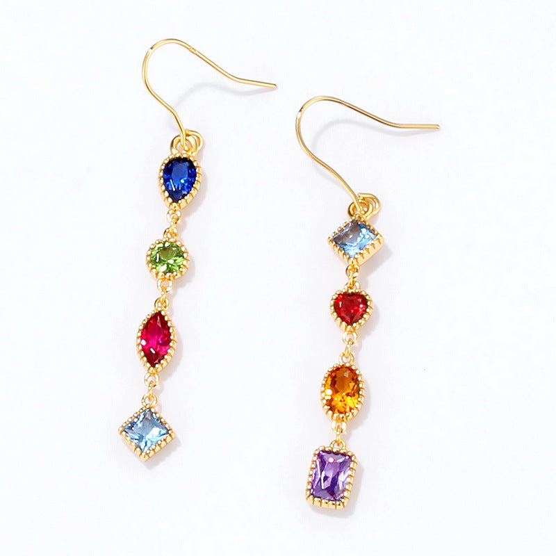 Jzora handmade vintage colorful hook sterling silver earrings