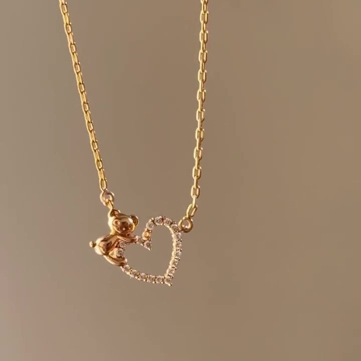 Jzora handmade heart lovely bear sterling silver necklace