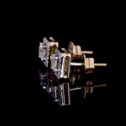 Jzora handmade princess cut halo sterling silver earrings