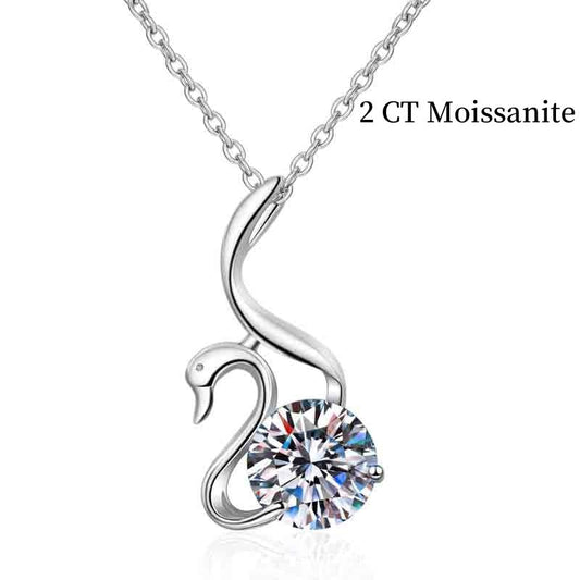 Jzora handmade 2ct round cut swan moissanite sterling silver necklace