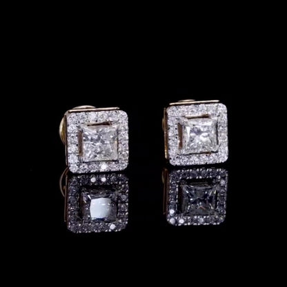 Jzora handmade princess cut halo sterling silver earrings