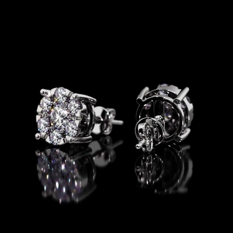 Jzora handmade round cut unique sterling silver earrings