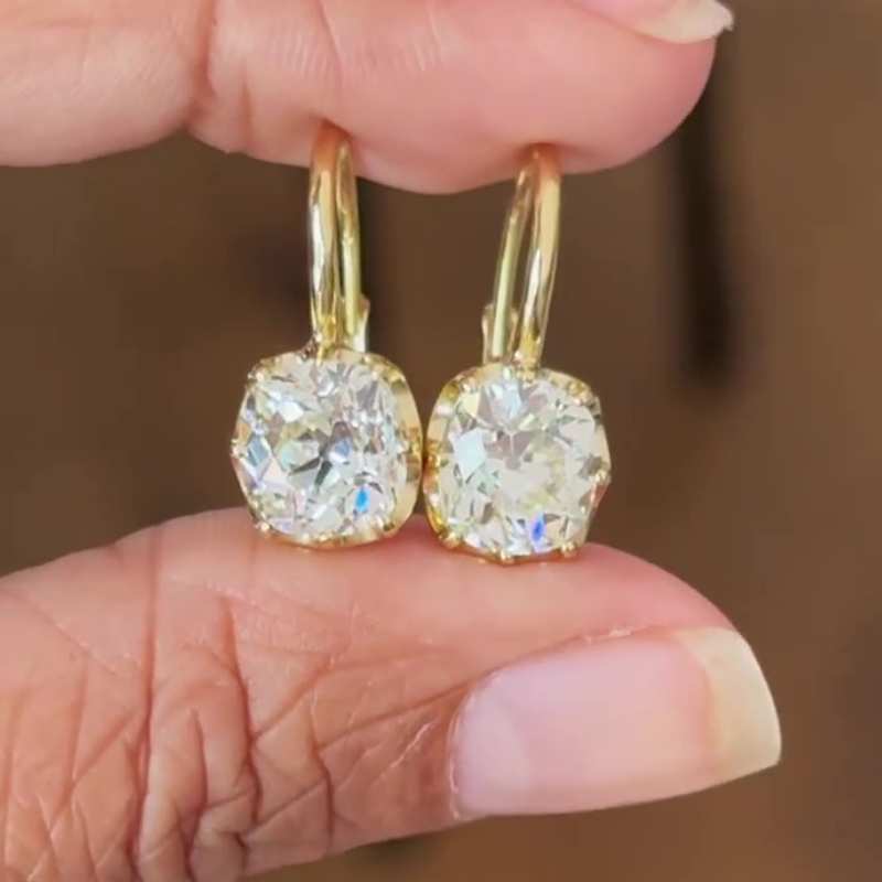 Jzora handmade 2 ct gold cushion cut diamond sterling silver stud earrings