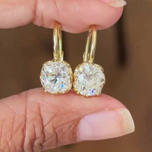 Jzora handmade 2 ct gold cushion cut diamond sterling silver stud earrings