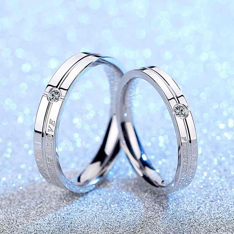 Jzora Handmade Round Cut Forever Love Sterling Silver Couple Rings