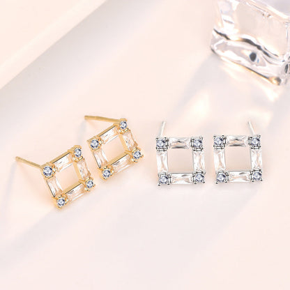 Jzora handmade rhombus hollow sterling silver earrings