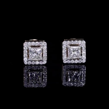Jzora handmade princess cut halo sterling silver earrings