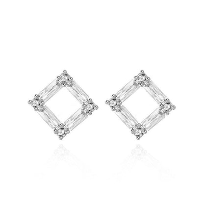 Jzora handmade rhombus hollow sterling silver earrings