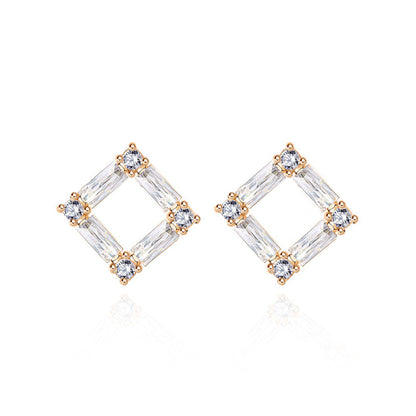 Jzora handmade rhombus hollow sterling silver earrings