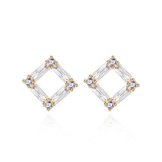 Jzora handmade rhombus hollow sterling silver earrings