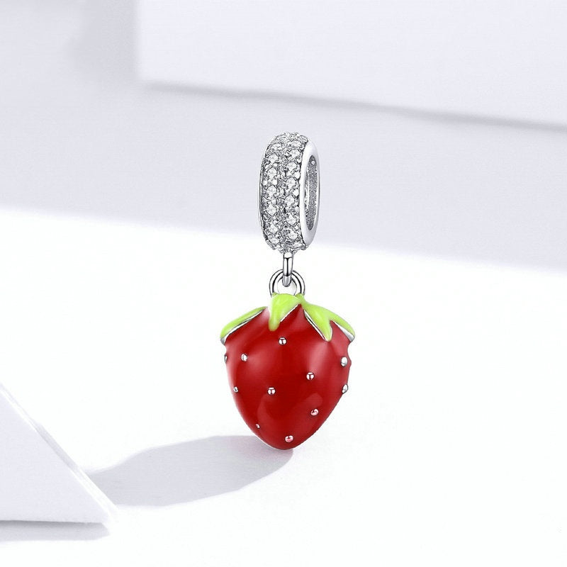 Jzora Small Cute Sweetheart Strawberry Fruit Sterling Silver Charm