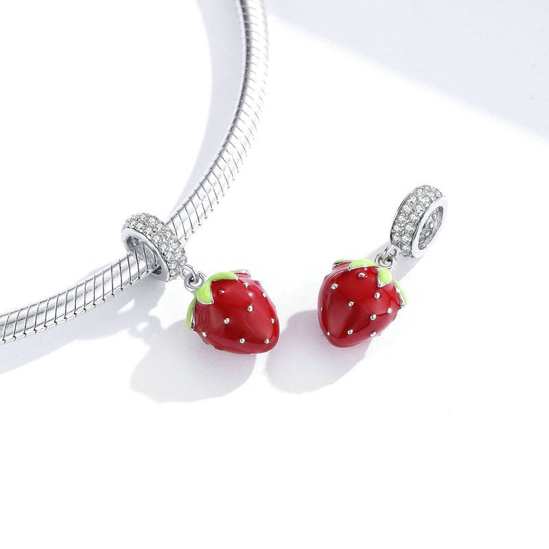 Jzora Small Cute Sweetheart Strawberry Fruit Sterling Silver Charm