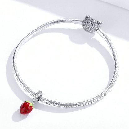 Jzora Small Cute Sweetheart Strawberry Fruit Sterling Silver Charm