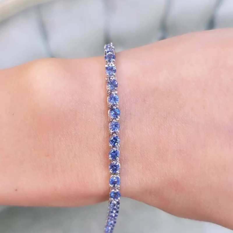 Jzora Handmade Sapphire Round Cut Vintage Sterling Silver Tennis Bracelet