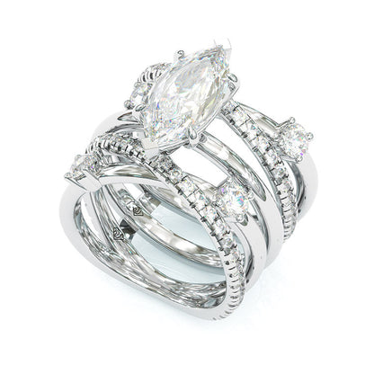 Jzora 3ct marquise cut wedding sterling silver anniversary ring bridal set