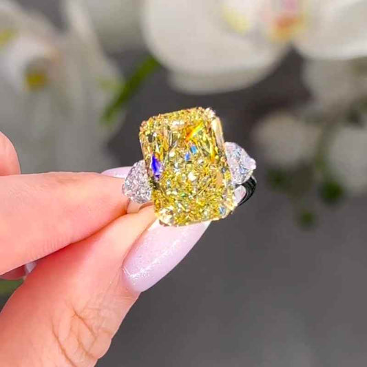 Jzora handmade 13 ct yellow radiant cut vintage sterling silver engagement ring