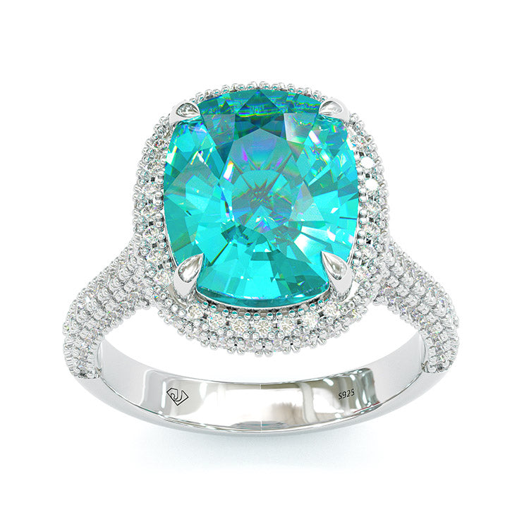 Jzora cushion cut Paraiba gemstone handmade vintage engagement ring