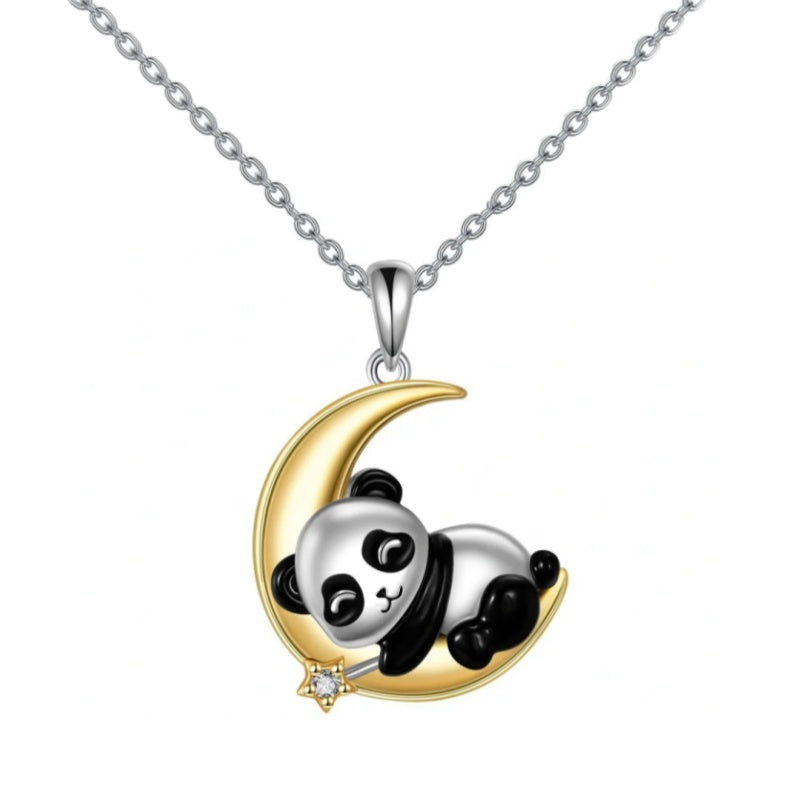 Jzora handmade moon panda lovely silver necklace