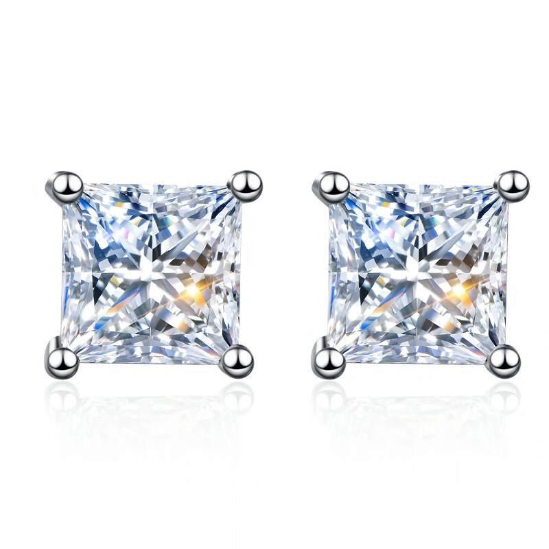 Jzora four prongs princess cut created diamond sterling silver earrings