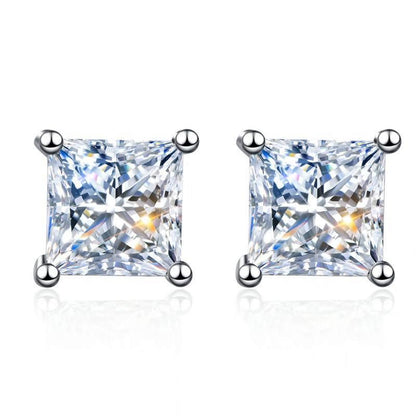 Jzora four prongs princess cut created diamond sterling silver earrings