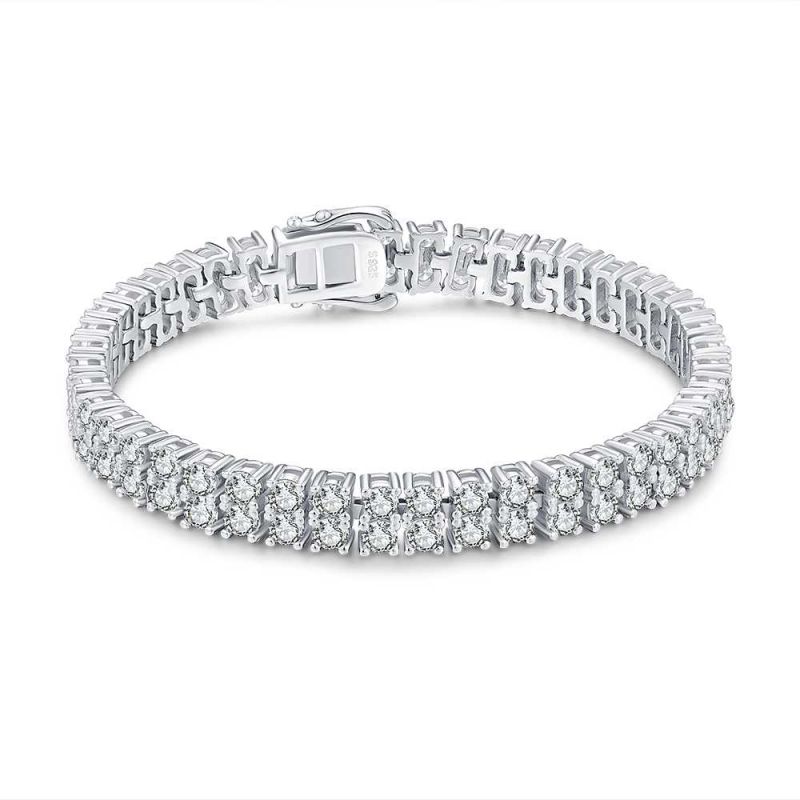 Jzora round cut double row diamond sterling silver tennis bracelet
