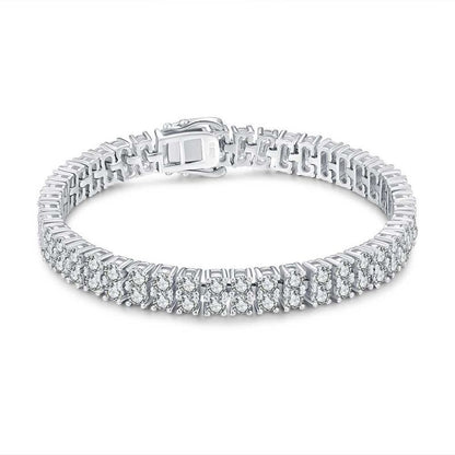 Jzora round cut double row diamond sterling silver tennis bracelet